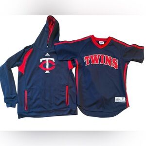 Minnesota Twins Lot Of 2 Baseball Sweatshirt & Sewn Jersey Sz Youth Large 14-16